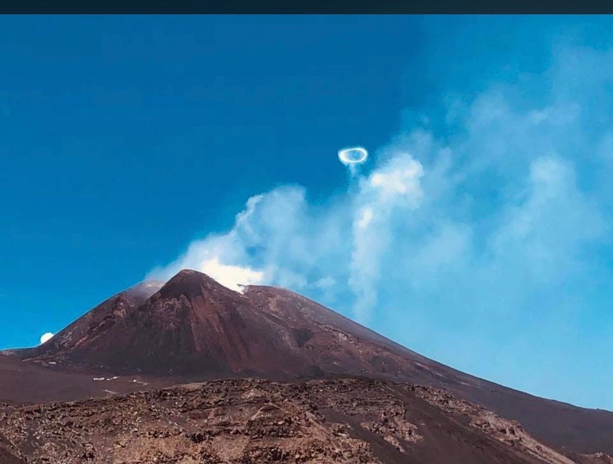 Mount Etna erupting with lava and smoke
